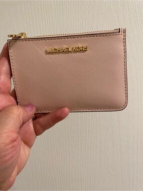 NW Michael Kors Blush Pink Leather Zip Card Pouch with Gold Hardware